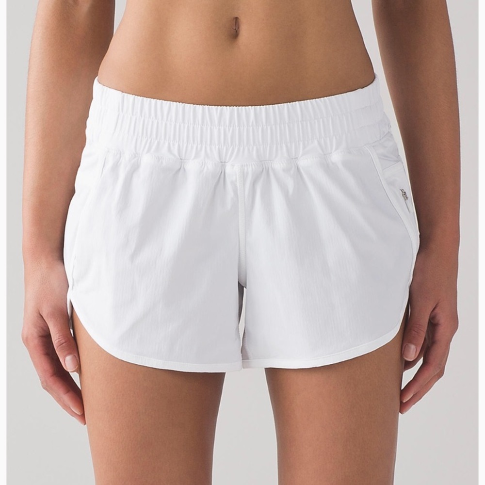 LULULEMON WHITE TRACKER SHORTS